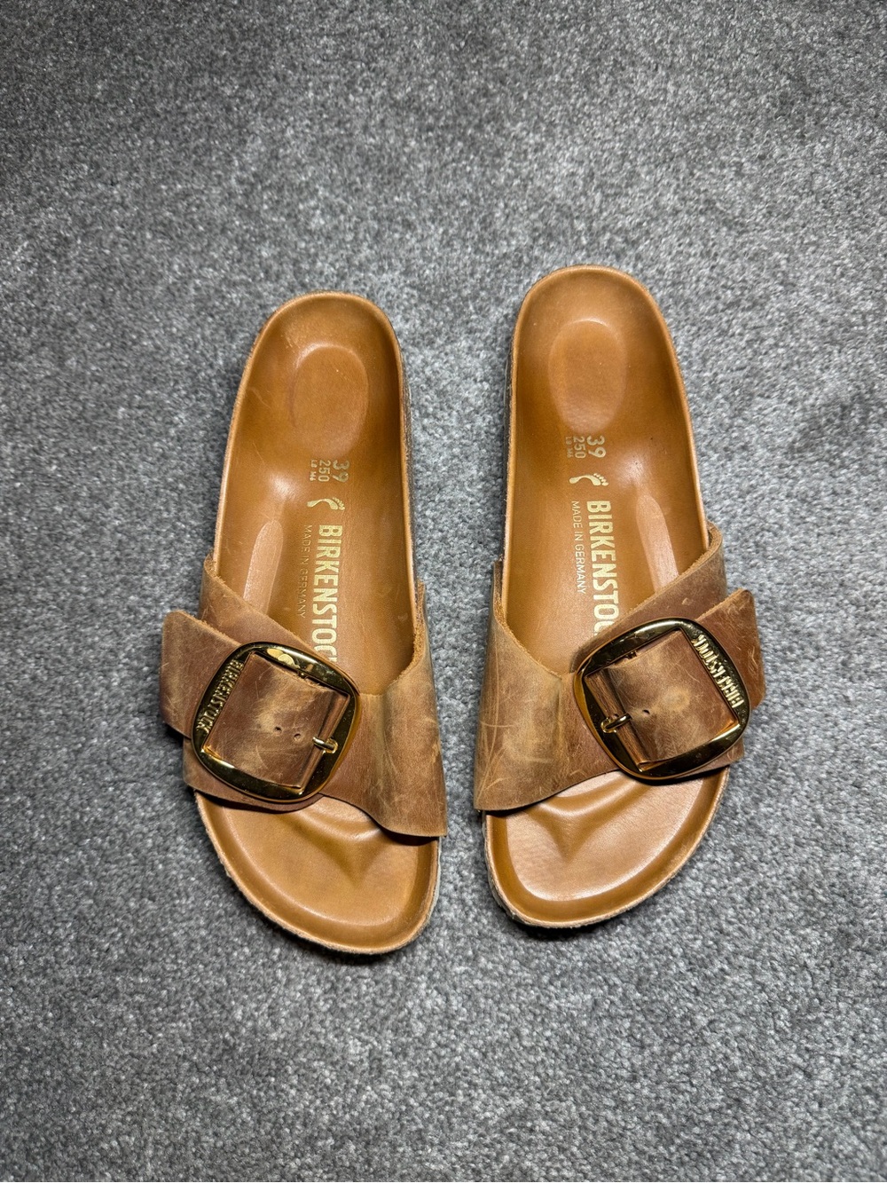 Birkenstock Madrid Big Buckle Cognac Oiled Leather Sandals Size 8 Womens